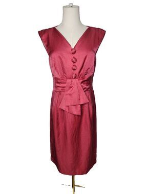 Nanette Lepore Pink Satin Retro Sheath Dress Belted Sleeveless Size 6 Mod